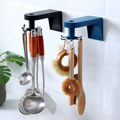 Kitchen Rotating Hook Free Perforation Wall-Mounted Spatula Spoon Storage Rack Magic Wall-Mounted Kitchen Utensils Storage