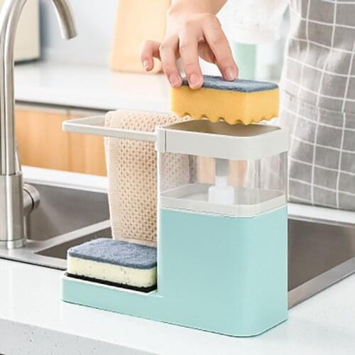 Kitchen Storage Shelf 3-in-1 Soap Dispenser Towel Rack Sponge Holder Bathroom Multifunctional Cleaning Towel Organizer Tool
