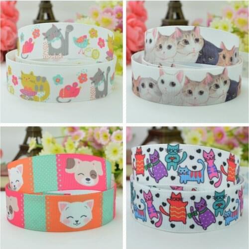 10 Yards 22mm 7/8" Cat cute Animal Printed grosgrain ribbon hair bow Headwear DIY hair accessories retail