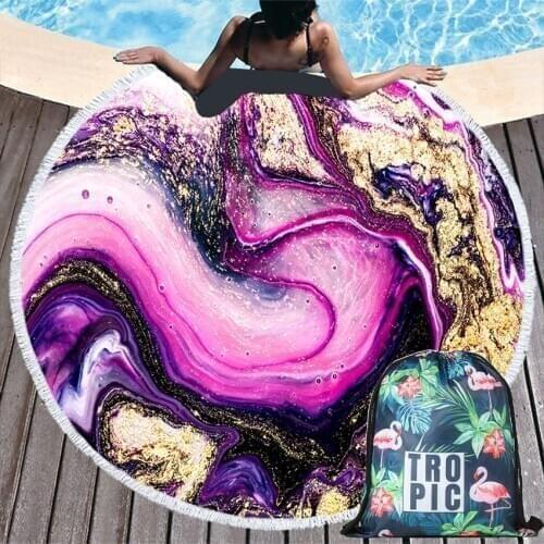 Summer Round Beach Towels Colorful Paint Splashes Thick Bath Shower Towel Yoga Picnic Mat With Tassels Storage Bag toalla playa