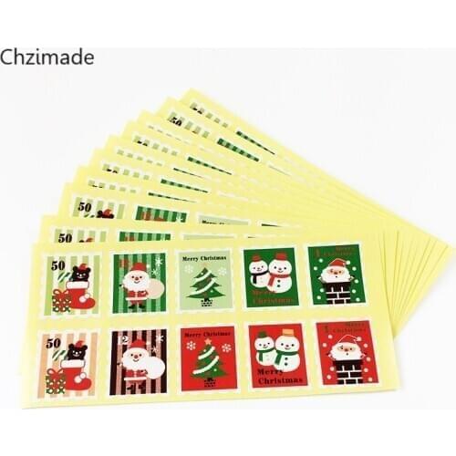 Lychee Life 100Pcs/lot Colorful Christmas Stamp design Kraft Seal Sticker Kraft Paper Material Package DIY Gift Sticker