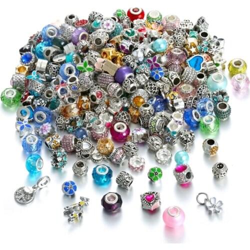 50 Pcs Large Hole Metal Beads Charms Handcrafts Spacer Beads European Beads Loose Spacers for DIY Bracelet Jewelry Making T84A