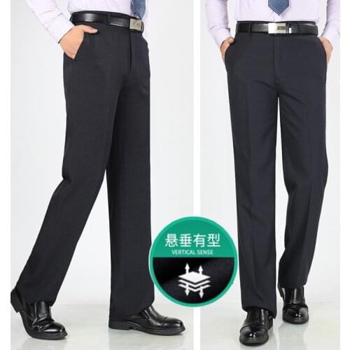 2021 Mens Autumn and Winter Thick Leisure Iron-Free Suit Pants Business Straight Loose Suit Pants