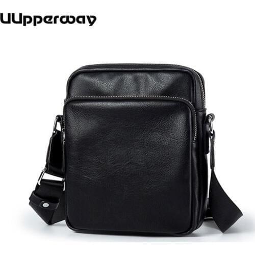 Crossbody Bags For Men PU Leather Single Shoulder Bag Male Mini Flap Bags Mens High Quality Casual Business Travel Bag Black