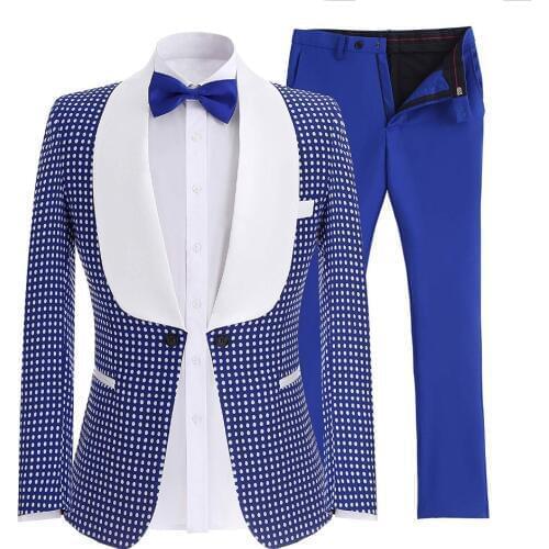 Mens Suits Shawl Collar 2 Pieces Slim Fit Royal Blue Black Suit Mens Groom Jacket Tuxedos for Wedding Evening(Blazer+Pants+Tie)