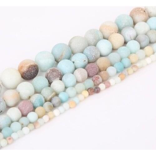 Natural Round Matte Amazonite Loose Bead 4/6/8/10mm for DIY Jewelry Making Bracelet Accessories