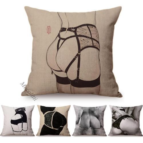 Girl Ass Sexy Pencil Drawing Art Beautiful Lady Big Butt Print Car Sofa Decoration Throw Pillowcase Cotton Linen Cushion Cover