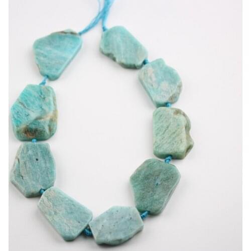Approx 9pcs Strand,Natural Blue Amazonite Nugget Beads Sweater Pendants Choker,Drilled Raw Stones Slab Slice Jewelry Making Bulk