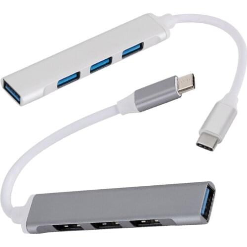 Portable USB Type C HUB Extender Aluminum Alloy 4 Ports Multi Splitter USB 3.0 2.0 Adapter for Computer Laptop PC Accessories