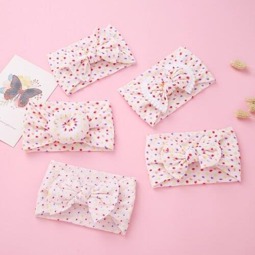 20 Pcs/Lot, Girls Newborn Kids Dot Print Bows Nylon Headbands Donuts Hair Pom Pom Headband HeadWraps Baby Turban Accessories