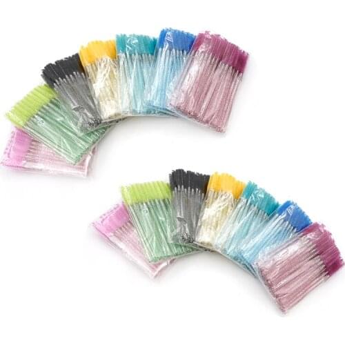 Professional 50 Pcs/Pack Disposable Colorful Eyelash Brush Crystal Rod Mascara Comb Wands Eyelashes Extension Tools