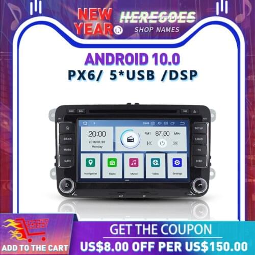 PX6 IPS DSP Android 10 4G RAM + 64G ROM Radio Bluetooth 5.0 Map Wifi TPMS DAB Car DVD GPS Player For VW POLO GOLF PASSAT B5 B6