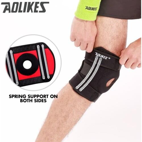 Adjustable four Springs Support Sports Leg Knee Support Brace Wrap Protector Sleeve Safety Knee Protector Knee Protect Aolikes