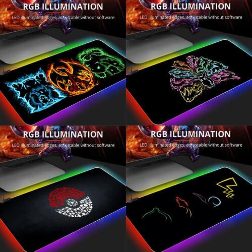 Pokemon Natural Rubber mousepad Desk Mat RGB gaming mouse pad XXL mouse mat large keyboard pad computer mouse pad with backlight