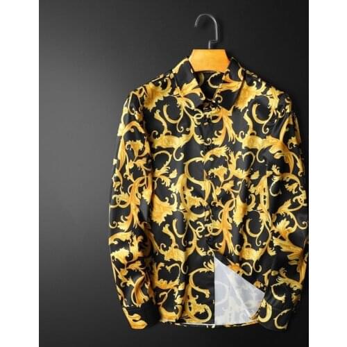 Luxury Gold Paisley Baroque Shirt 2020 Autumn Long Sleeve Casual Shirt Slim Fit Camisa Masculine Gold Black Chemise Homme 5xl