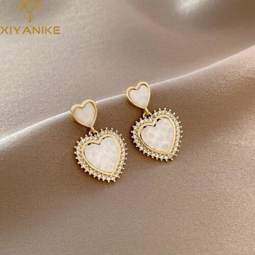 XIYANIKE Heart Rhinestone Drop Earrings For Women Bohemian Gold Arcylic Alloy Earrings 2021 Trend Gift Fashion Party Jewelry