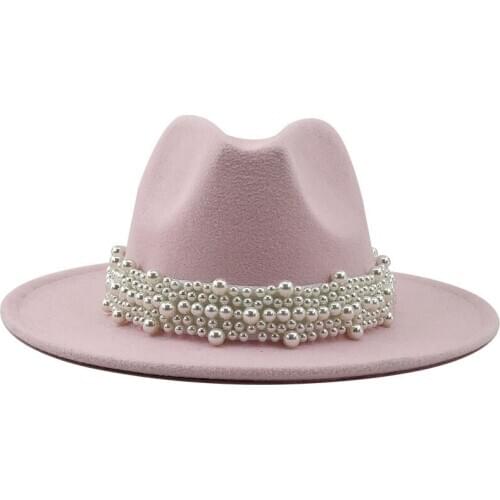 Men Fedora hats women Simple woolen hat Pearl jazz hats British style hat Fashion hat autumn winter big along Multicolor hat