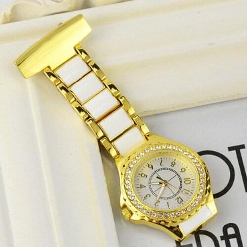 Rhinestone Round Dial Analog Quartz Nurse Medical Hanging Chest Pocket Watch