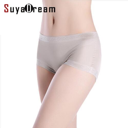 SuyaDream Women 100% Natural silk Seamless Panties Mid-rise Boxer Health Underwear 2020 Pink Nude Black