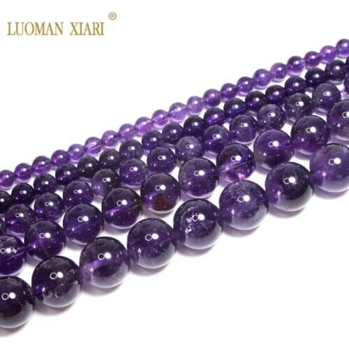 Fine Top AAAA 100% Natural Amethyst Round Gemstone Beads For Jewelry Making DIY Bracelet Necklace Earrings 4/ 6/8/10/12MM