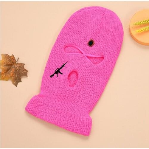 Women Winter Balaclava Knit Hat Bullet Hole Embroidery Beanies Party Halloween Gift Women Ski Face Hip Hop Winter Hats Mask