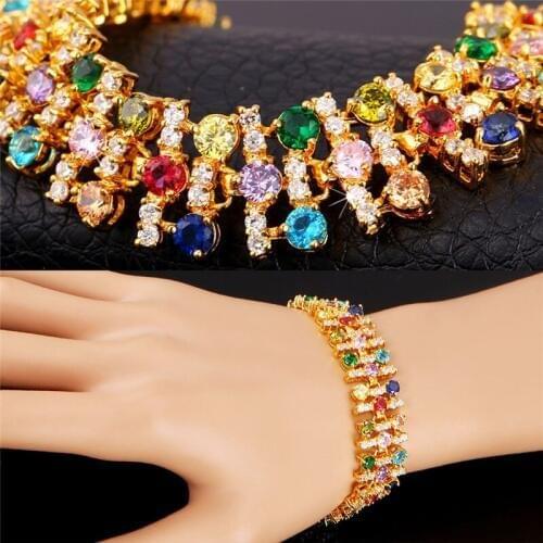 Kpop Charm Bracelet For Women yellow Gold/Silver Color Colorful Cubic Zirconia New Trendy Women Crystal Bracelets& Bangles H237