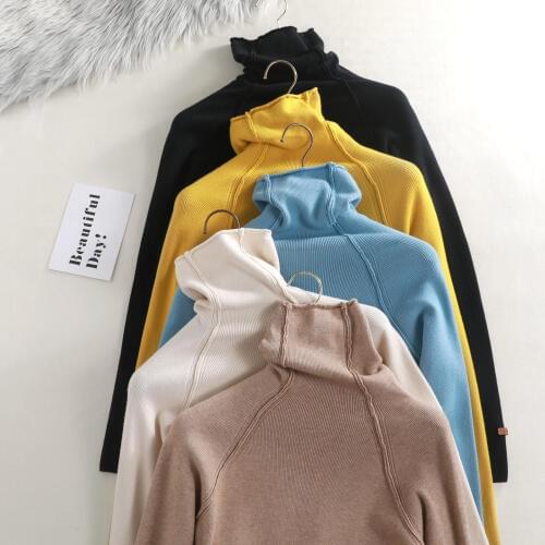 High Quality Turtleneck Sweater Women Autumn Winter thick Pullover Solid Knitted Sweater Female oversized pile collar Sweater