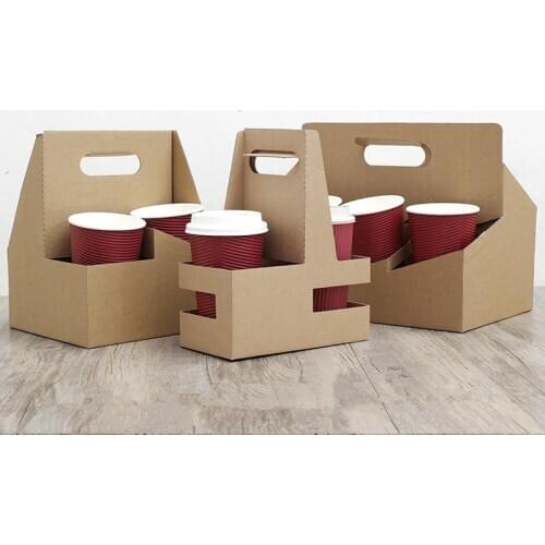 10pcs Net red kraft paper cup holder 2/4/6 cup coffee milk tea takeout packaging box thickened paper plastic cup beverage tray
