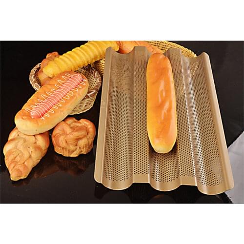 3 Slots Kitchen Baking Tray Non Stick Home French Bread Perforated Oven DIY Bakeware Wave Baguette Mold Pan Loaf Stainless Steel