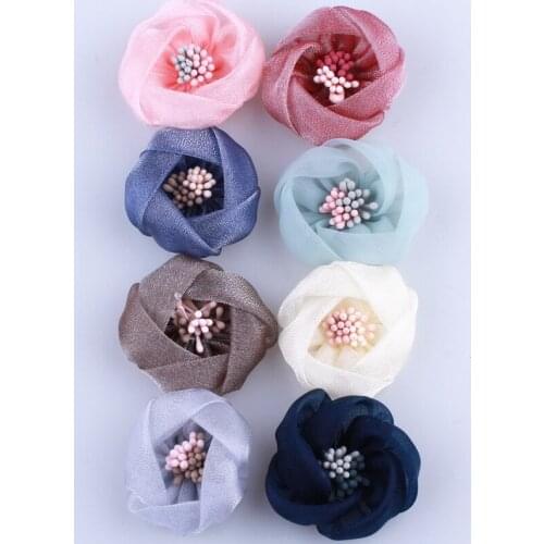 60PCS 10PCS 4CM High Quality Mini Silk Flower With Stamen For Headbands For Hair Clips Hair Accessories You Pick Colors