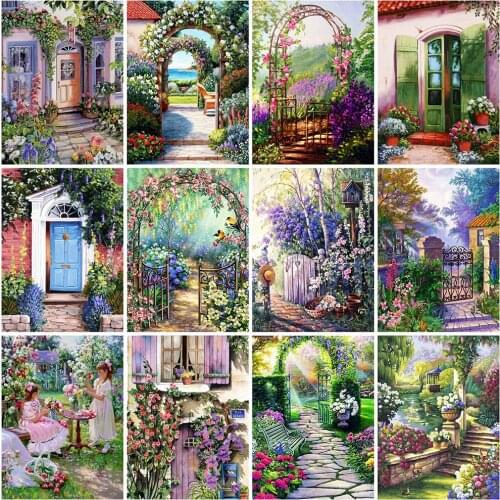 Diamond Embroidery Cross Stitch Garden Scenery Flower Girl 5D Diy Diamond Painting Full Drill Square Round Mosaic Home Decor