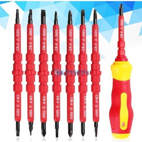 DHL 20Set 8-In-1 Multi-purpose Electrican Insulated Electric Screwdriver Repair Hand Tools Kit Set 500V Color:Red