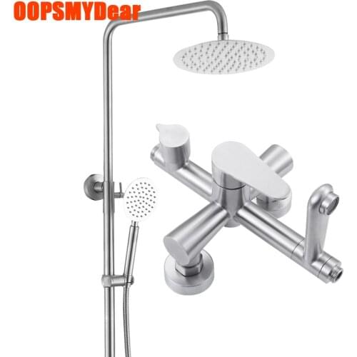 Hot Cold Shower System Bathroom Wall Mount SPA Rainfall Shower Set Round Disc Head Stainless Steel Brush Nickel Bath Faucet Taps