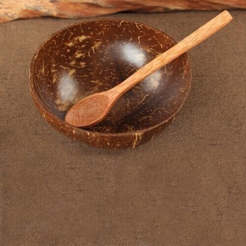 Natural Coconut Bowl with Spoon Fruit Salad Noodle Rice Bowl Wooden Fruit Bowl Handicraft Decoration Creative Coconut Shell Bowl