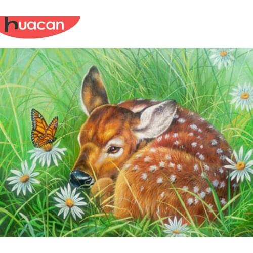 HUACAN Diamond Art Painting Mosaic Deer Daisy Home Decor Full Square/round Embroidery Animal Flower Wall Stickers