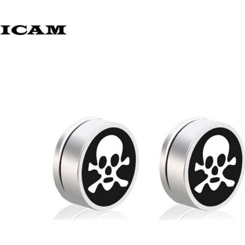 ICAM Black Magnet Circle Round Stud Earring Stainless Steel Magnetic Earring Fake Plugs No Piercing Unisex Jewelry 8mm