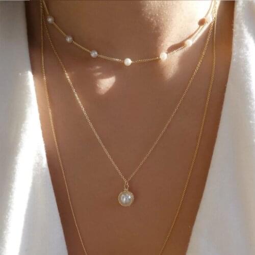 Jacoso Vintage Woman Multilayered Fashion Pearl Necklaces Bride Party Jewelry Charm Chain Bohemian Choker Necklace For Birthday