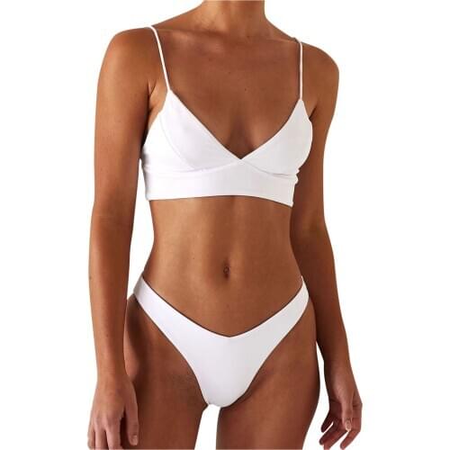 Swimming suit for women Swimwear Sexy Solid Color Push Up High Cut Lace Up Halter Bikini Set Two Piece Sexy Swimsuit Tankini