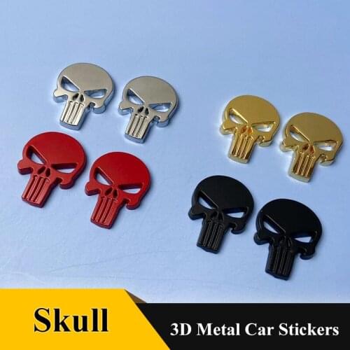 2pcs 3D Sticker Metal Skull Emblem Car Sticker Car styling For Dodge FORD Jeep Hyundai TOYOTA HONDA KIA BMW Fait Accessories