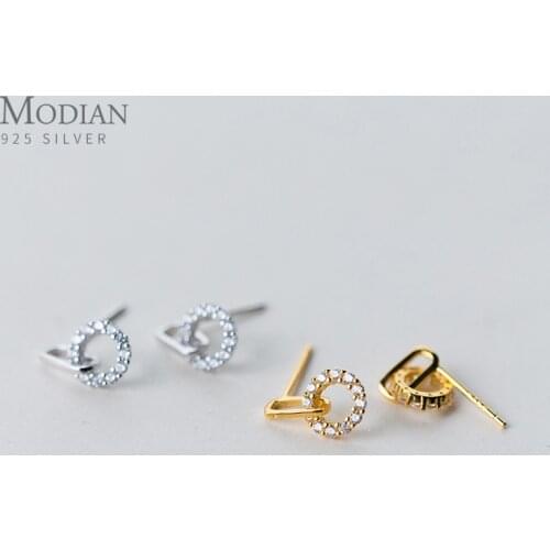 Modian Classic Swing Sparkling Round Stud Earrings Fashion 925 Sterling Silver Gold Color Jewelry Female & Girl Gift Brincos