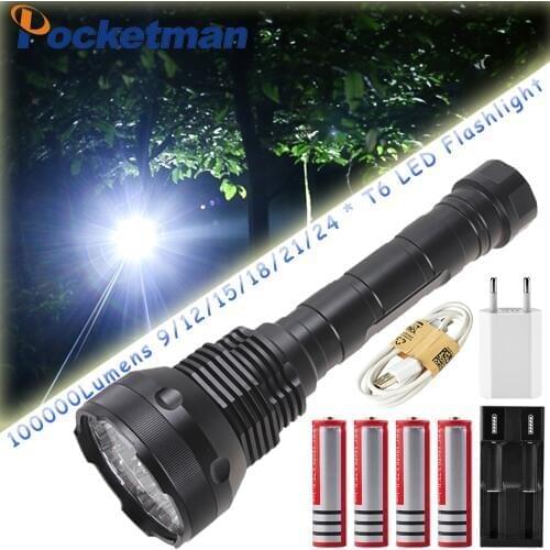 Powerful LED Flashlight 8000 Lumens 9 to 24*T6 LED Torch Light Tactical Flashlight 3Modes Linterna Portable Lamp Light