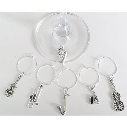 Musical Instrument Wine charms New Fashion Design 6PCS Wine Glass Charms Rings Marker Christmas Party Bar Table Decorations