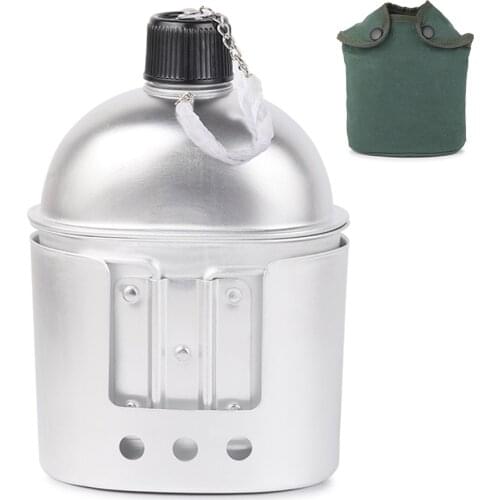 Lixada 3pcs Cookware Set Aluminum Military Canteen Cup Wood Set with Cover Bag for Camping Stove Hiking Gas Multi-function