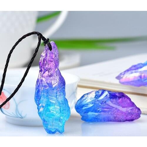 Natural Clear Crystal Quartz Gemstone Raw Backbone Mineral Plating Color Perforated Pendant Necklace Healing Meditation DIY Gift