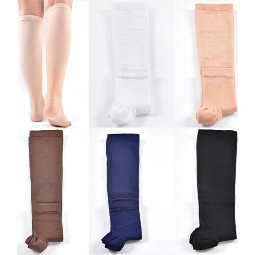 1 Pair Compression Level Medical Elastic Toeless Sleep Socks Support Knee High Tip Open Varicose socks 42cm