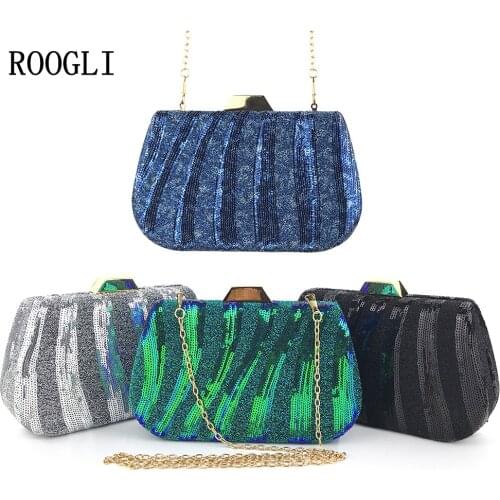 2020 New Sequin evening clutches for wedding and party Large Lady Evening Bag Fashion Chain Shoulder Bag Black Green Silver Blue