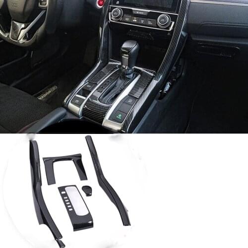 5pcs Carbon Fiber Gear Shift Panel Cover Trim For Honda Civic 10th Gen sedan hatchback 2016-2021 Interior Mouldings Accessories