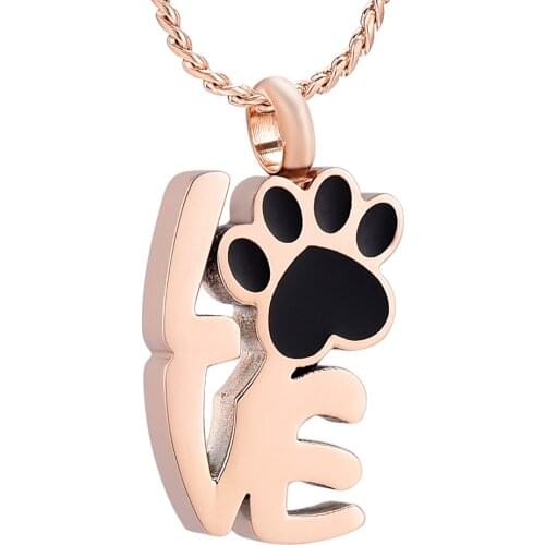 K9965 Pet Paw Print Love Memorial Jewelry Stainless Steel Cremation Pendant Ashes Holder Urns Dog Cat Keepsake Funeral Necklace