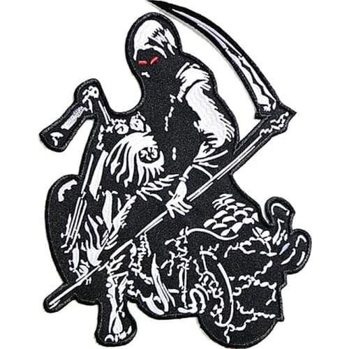 Embroidery Patches Motorcycle Racing Rider Biker Iron on 8.3*10.6cm Reaper Skull Ghost Rider