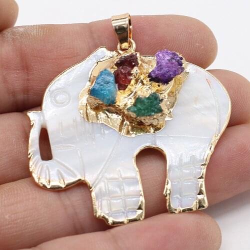 Natural Stone Semi-precious Stone Shell Elephant-shaped Gold Rim Pendant Suitable for Ladies DIY Jewelry Necklace Bracelet
